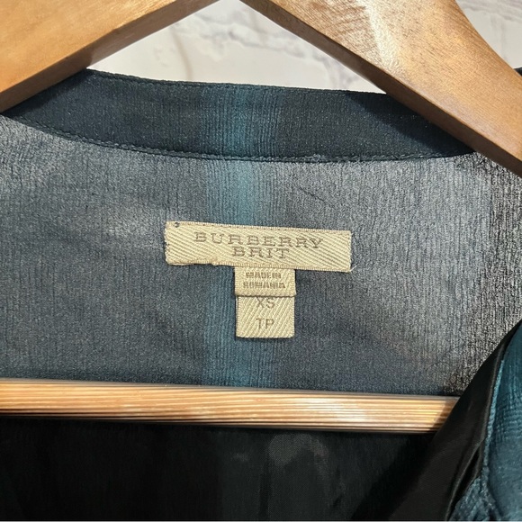 Burberry Brit Petrol Blue Checkered Sheer Silk Blouse Size XS - Picture 7 of 9